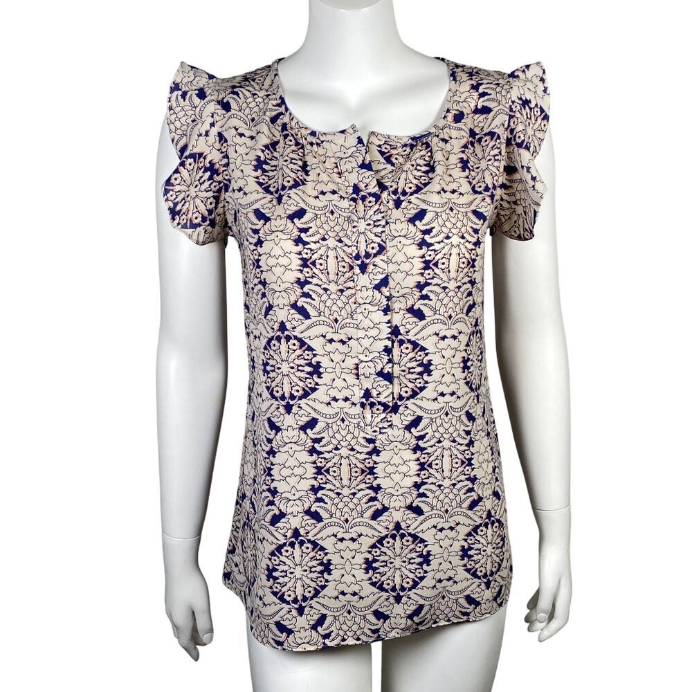 Cabi Stevie Flutter Sleeve Top Womens Size XS Floral V Neck Popover Casual